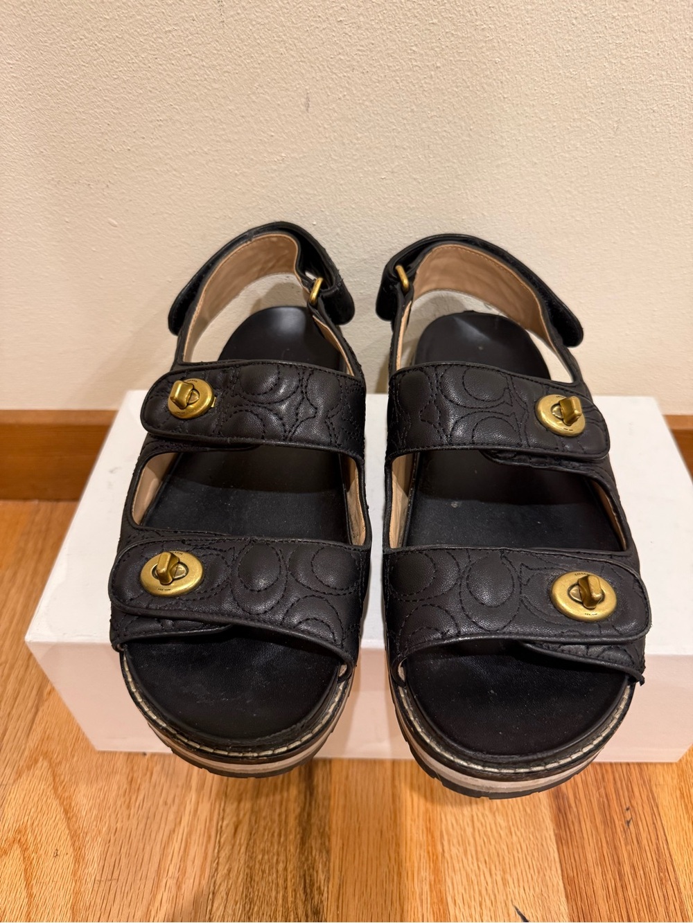 Coach Kacie Black Quilted Turnlock Platform Size 8